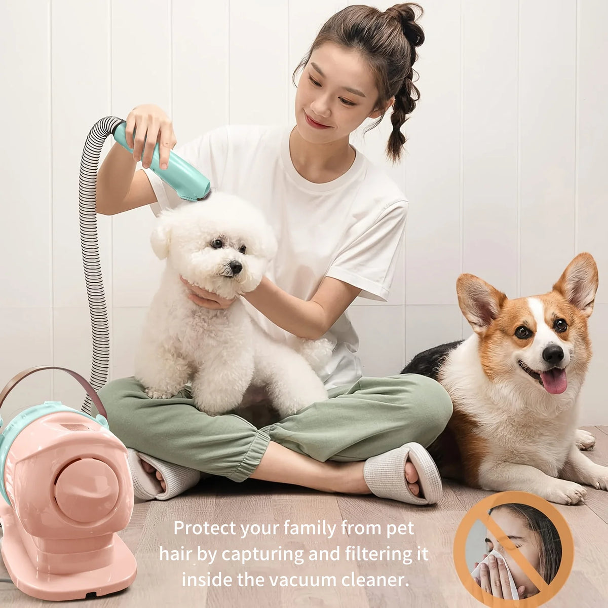 Pet Grooming Vacuum Kit With Powerful Hair Removal And Clippers