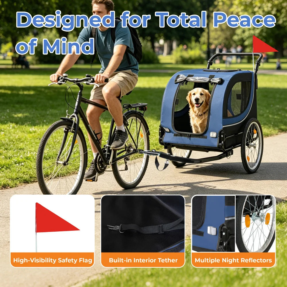 Foldable 2-in-1 Pet Bike Trailer and Stroller for Dogs
