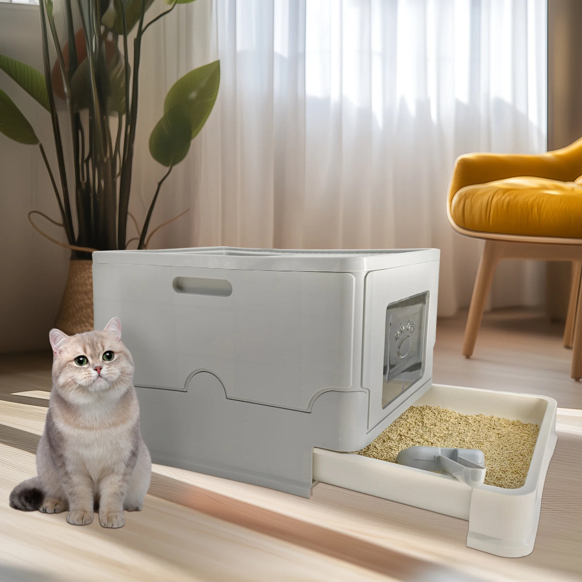 Enclosed Cat Litter Box With Abs Construction And Scoop