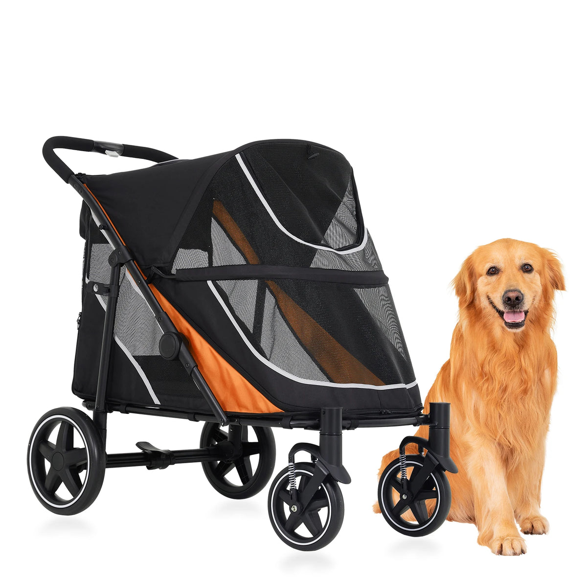 Pet Stroller For Multiple Dogs With Canopy And Storage Organizer