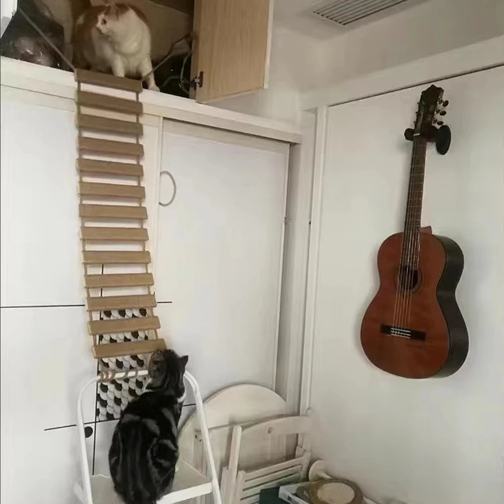 Wooden Sisal Cat Bridge Ladder And Scratching Post For Cats