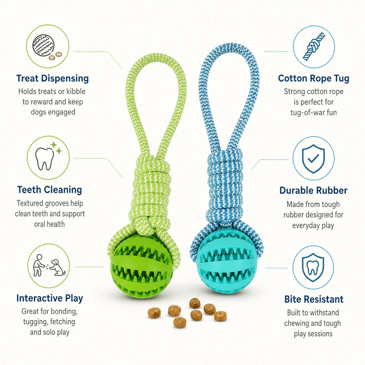 Interactive Treat Dispensing Dog Chew Toy With Rope Tug