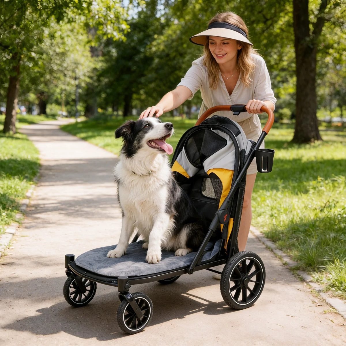 Folding Dog Stroller With Storage For Outdoor Pet Travel