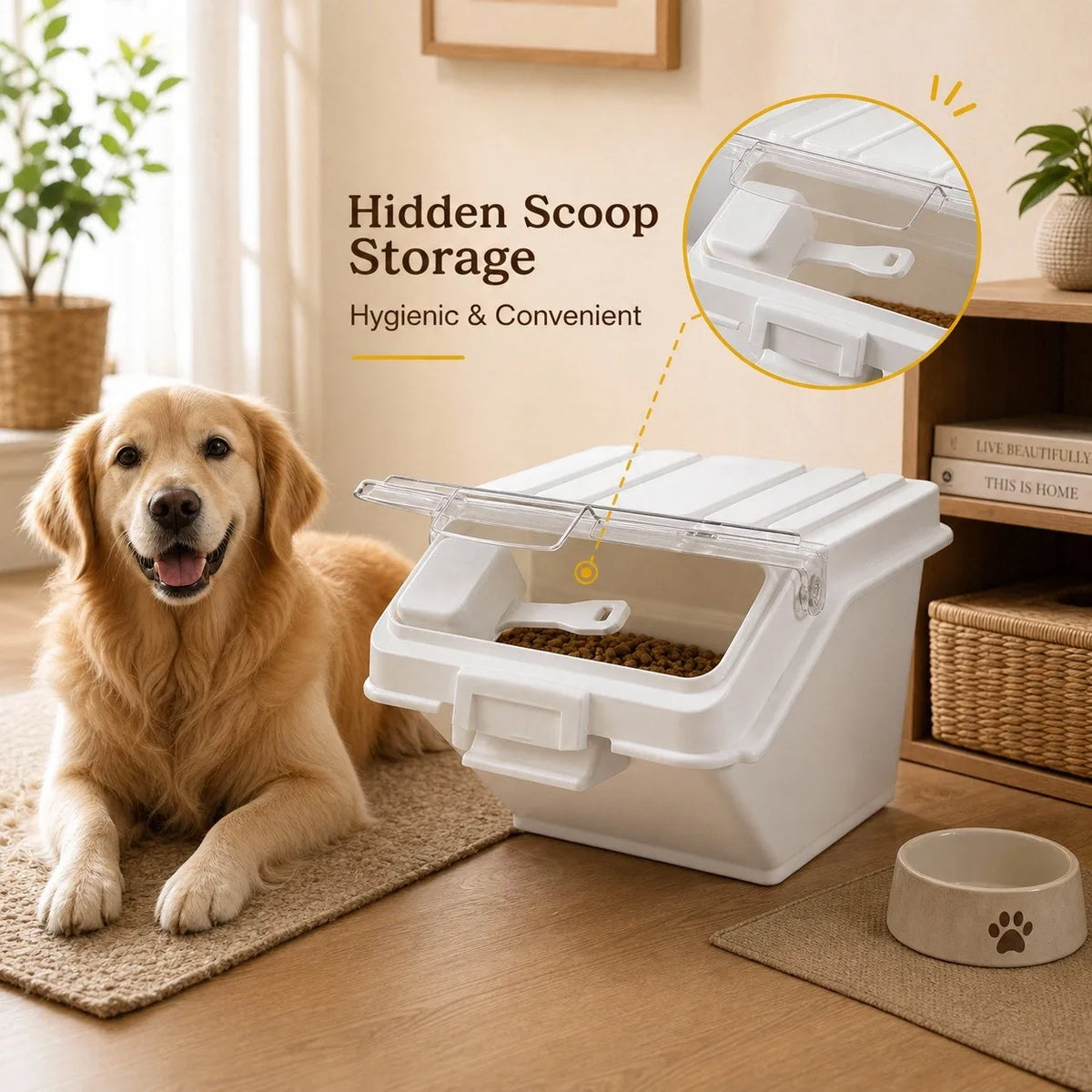 Airtight Dog Food Storage Container With Scoop For Pets