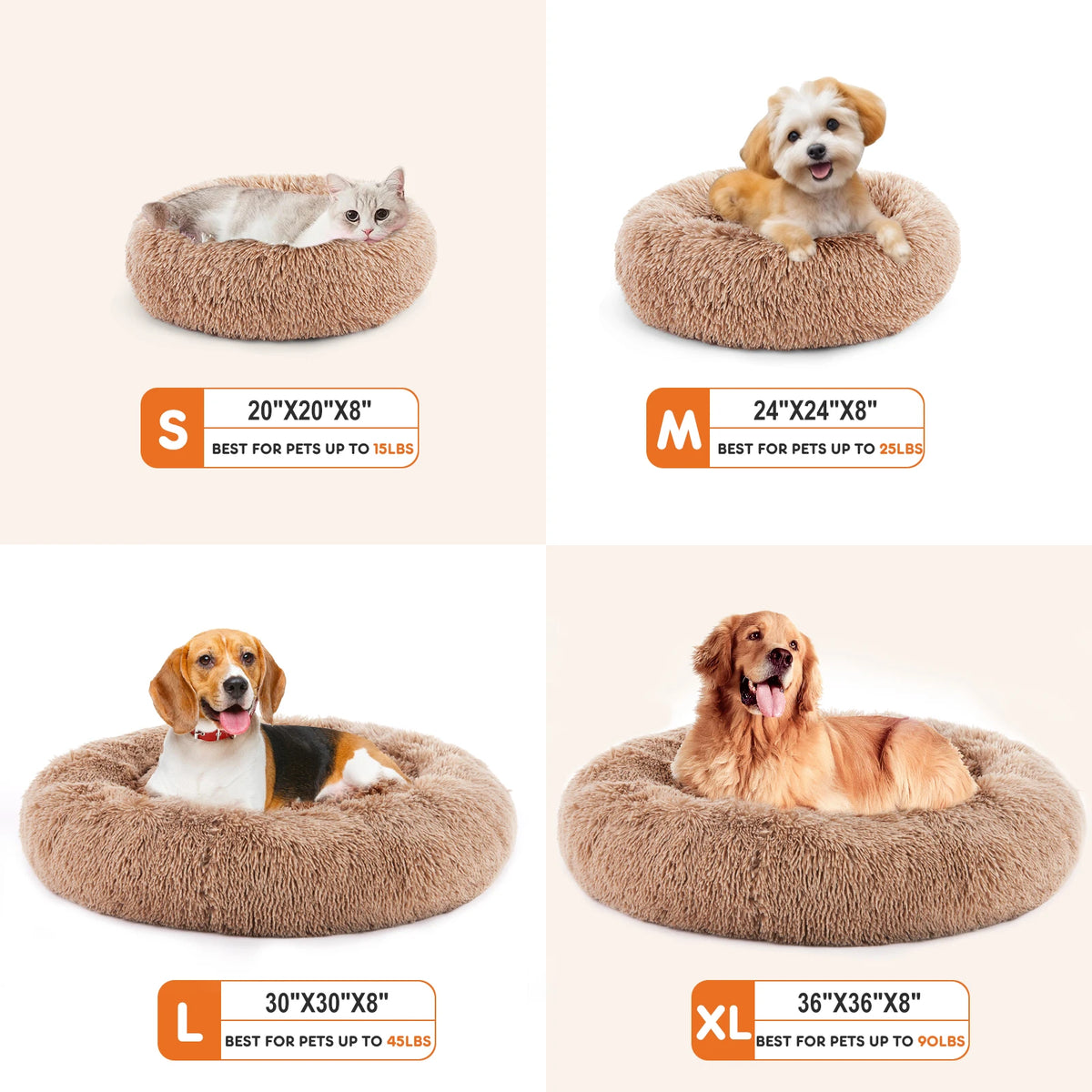 JHK Washable Round Plush Dog Bed Coral Fleece Comfort Cushion
