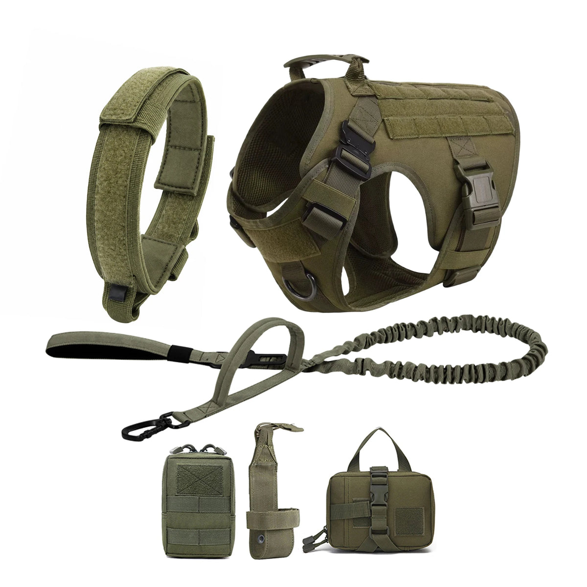PETRAVEL Tactical Dog Harness Collar And Leash With Molle Pouches