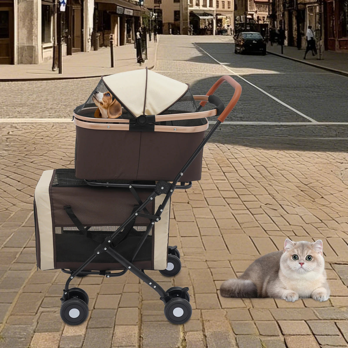 Bymaocar Foldable Two Tier Pet Stroller for Dogs and Cats