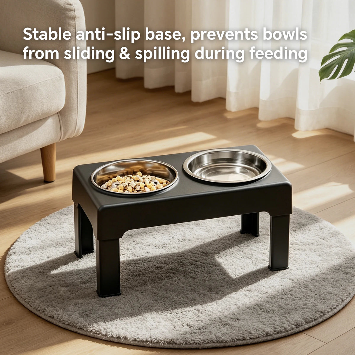 Adjustable Raised Dog Feeder With Double Stainless Steel Bowls