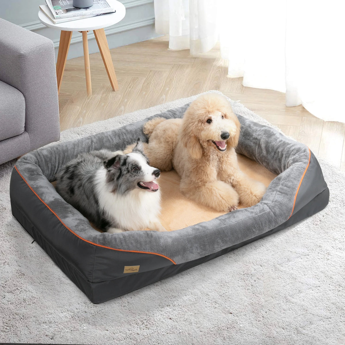 BINGOPAW Removable Washable Waterproof Fleece Dog Bed With Foam Support