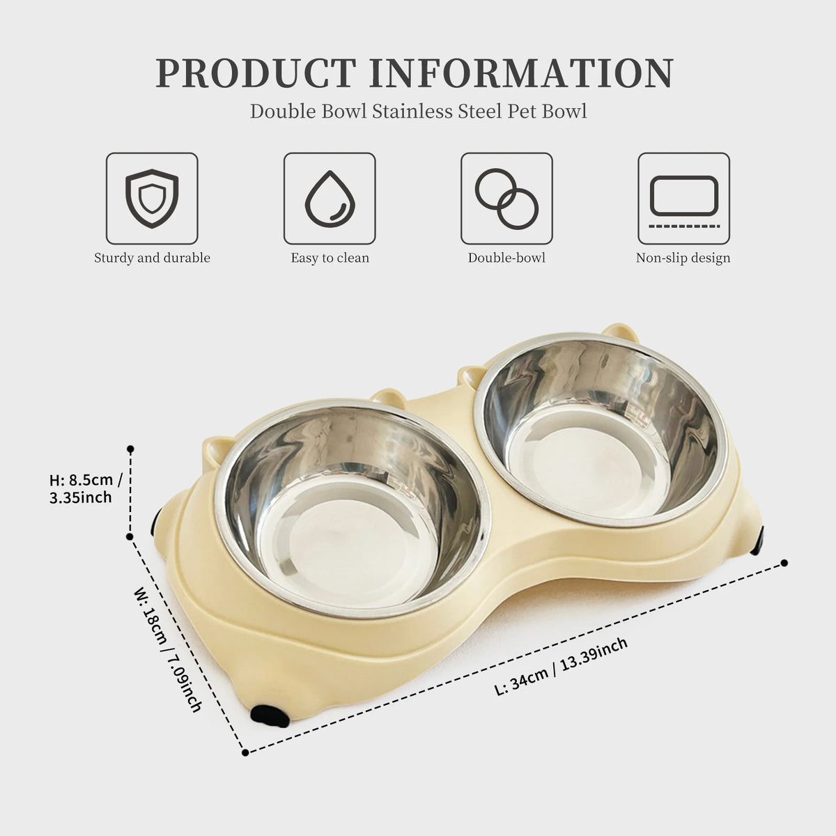 Double Stainless Steel Pet Bowls With Non Slip Base