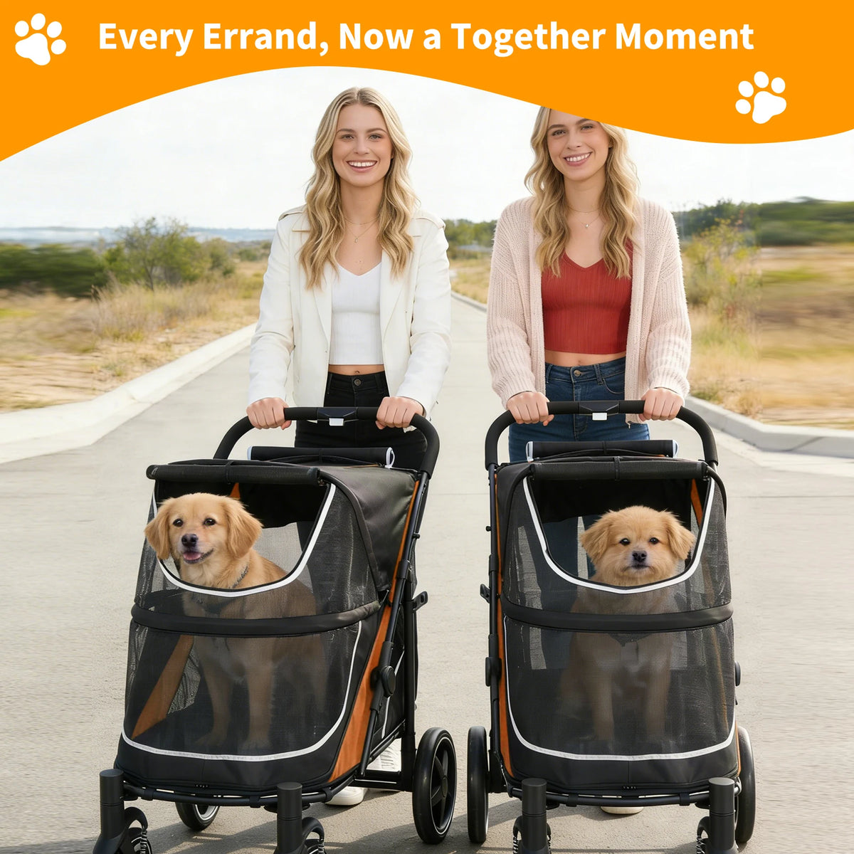 Pet Stroller For Multiple Dogs With Canopy And Storage Organizer