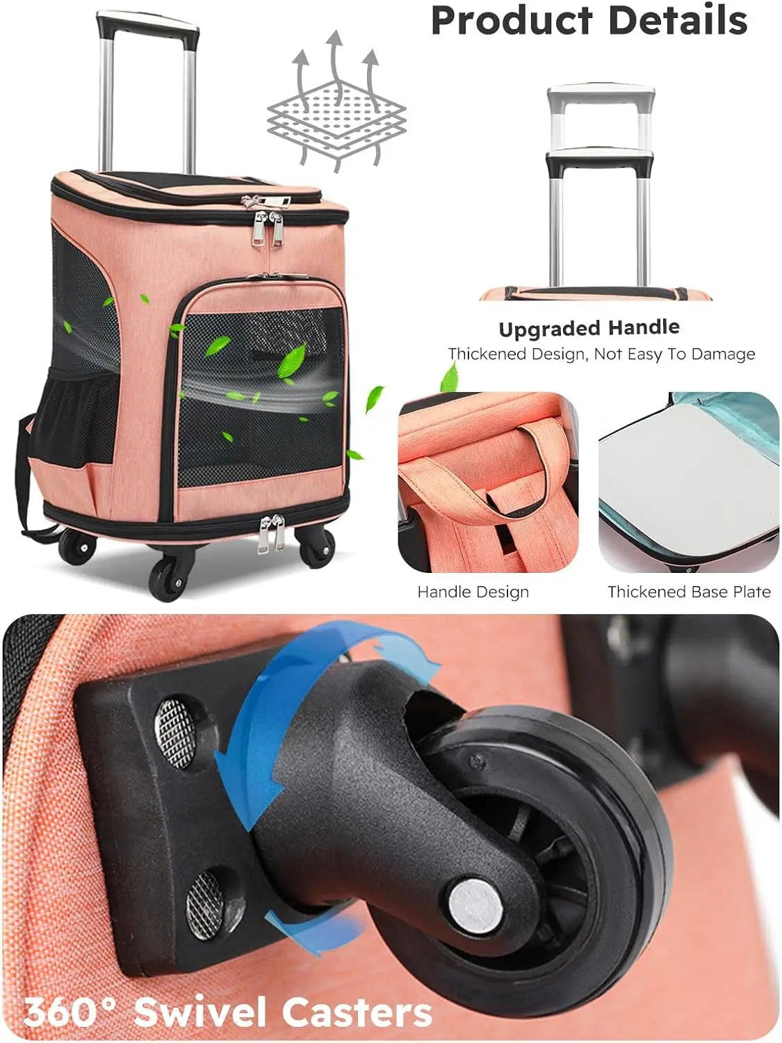 Three In One Wheeled Pet Carrier Backpack With Mesh Ventilation