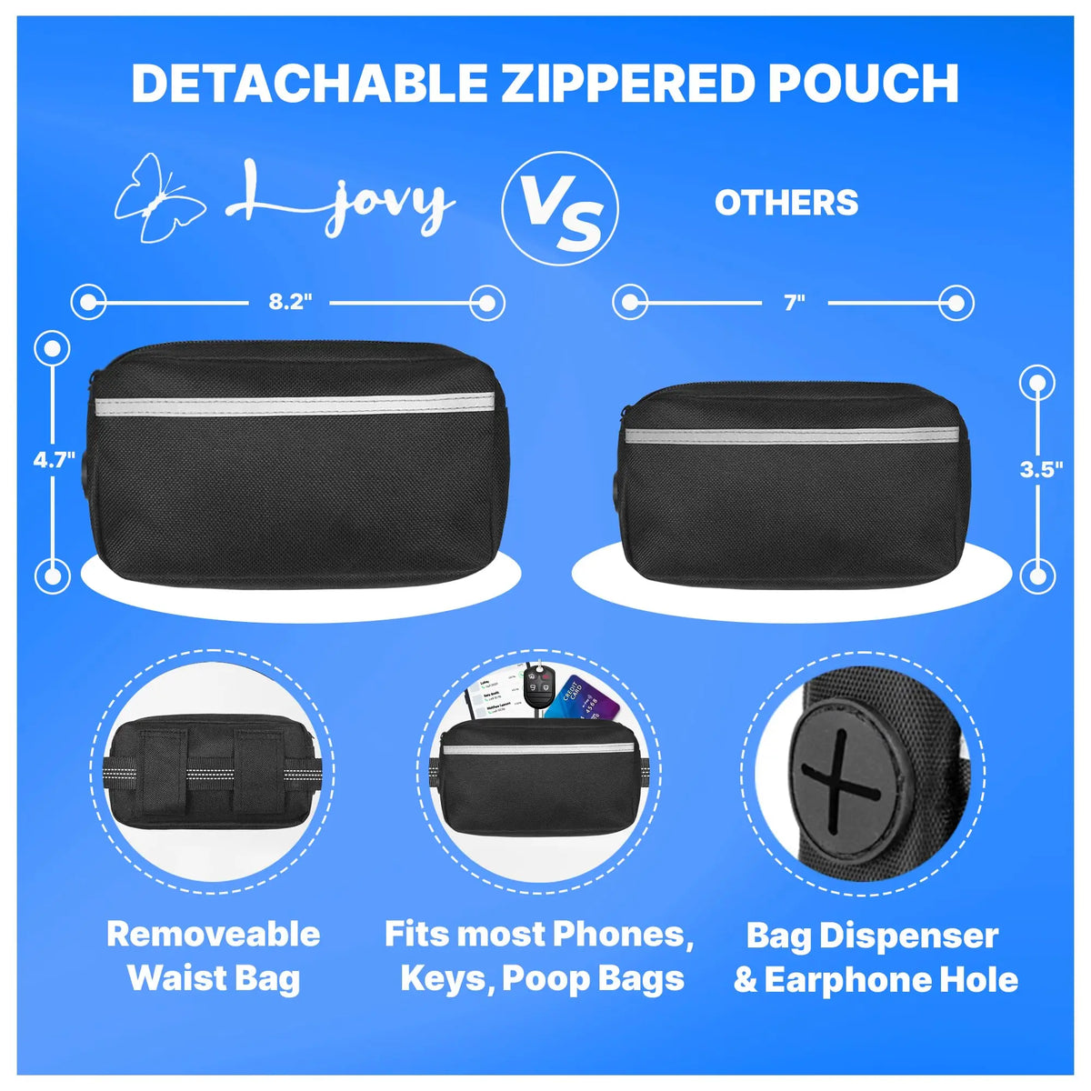 Hands Free Dog Leash With Waist Belt And Reflective Handles