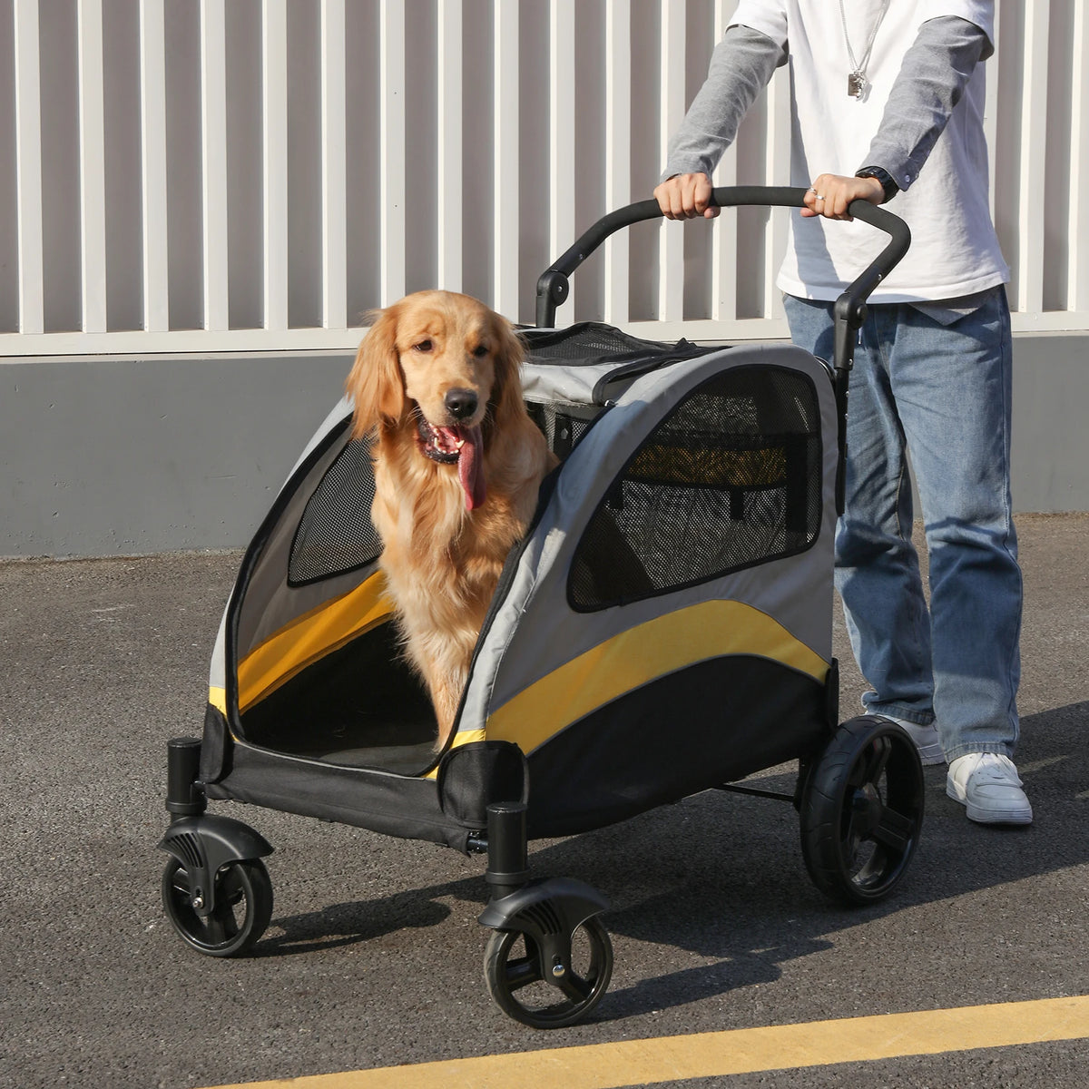 Foldable Portable Dog Stroller With Breathable Carrier For Travel