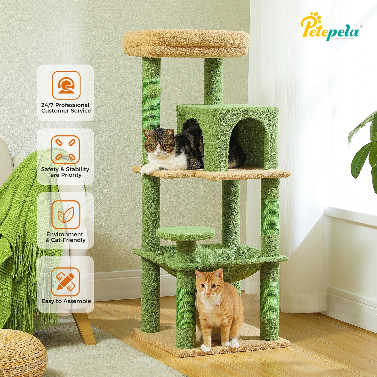 Petepela Premium Cat Tree Tower With Hammock And Top Platform