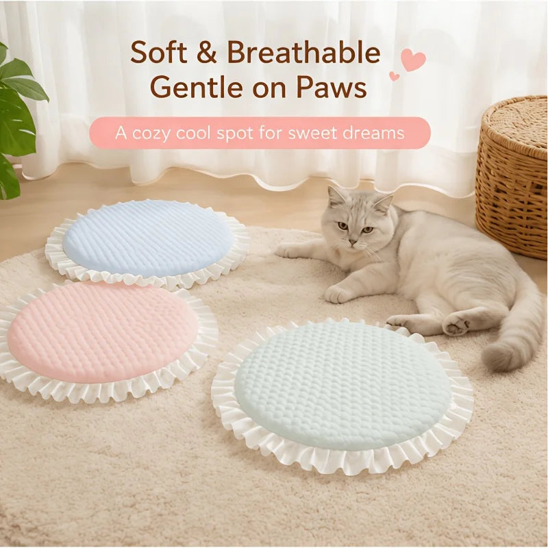 Breathable Ruffled Ice Silk Cooling Pet Mat For Cats And Dogs