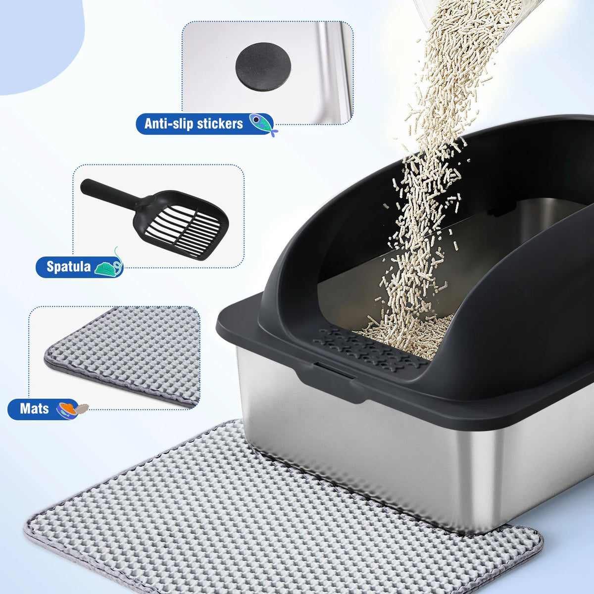 Stainless Steel Cat Litter Box With Lid Semi Closed