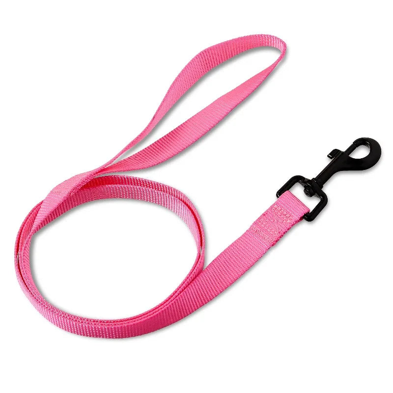 Solid Polyester Adjustable Dog Collar With Matching Walking Leash Set