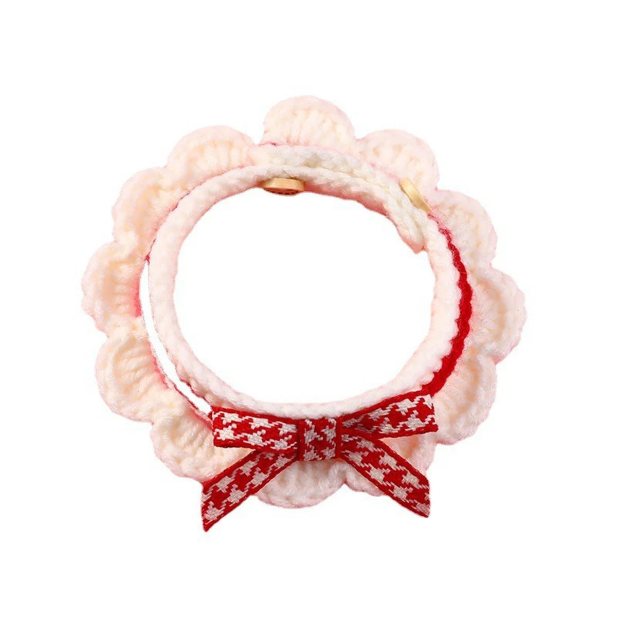 Knitted Bowknot Adjustable Pet Collar With Decorative Lace
