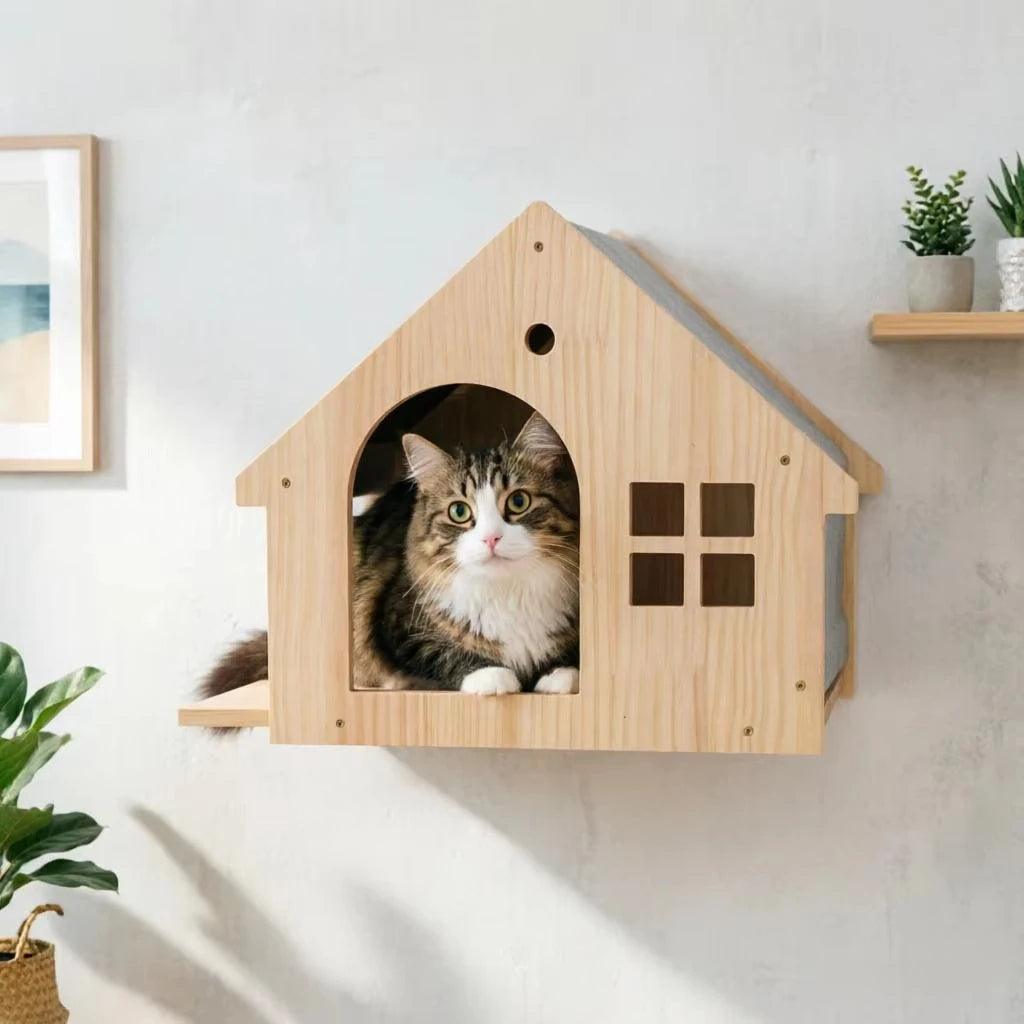 CWV Wooden Wall Mounted Cat Villa Platform Resting Shelf
