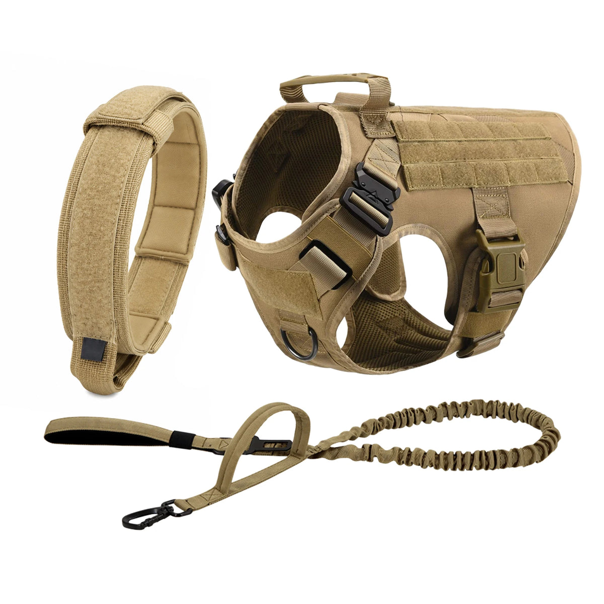 PETRAVEL Tactical Dog Harness Collar And Leash With Molle Pouches