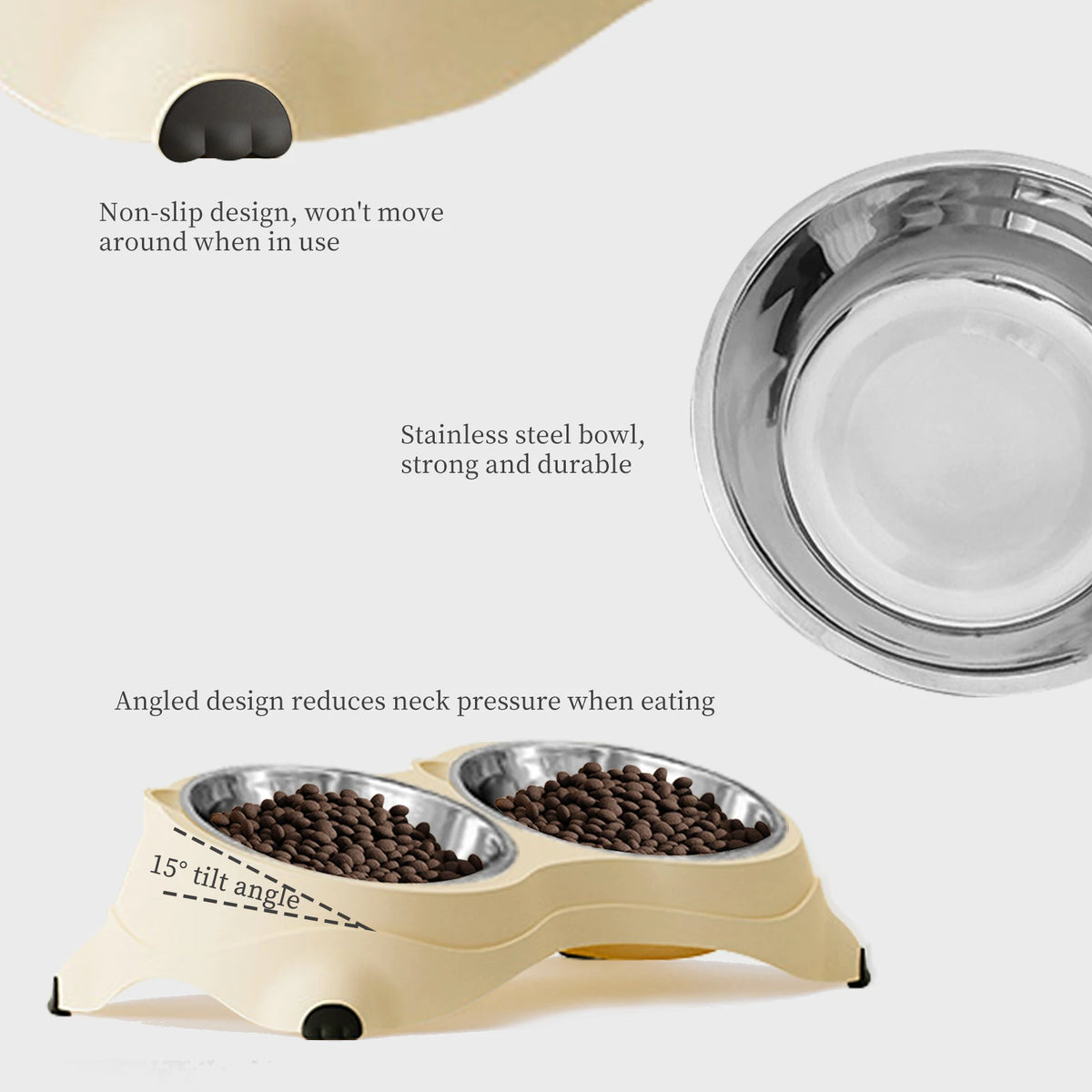 Double Stainless Steel Pet Bowls With Non Slip Base