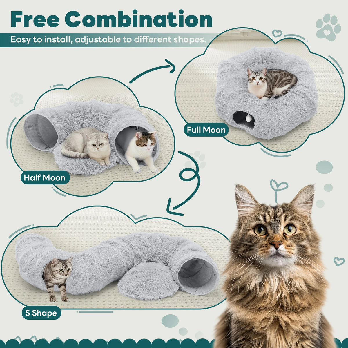Jhk Premium Circular Plush Cat Tunnel Bed For Pets