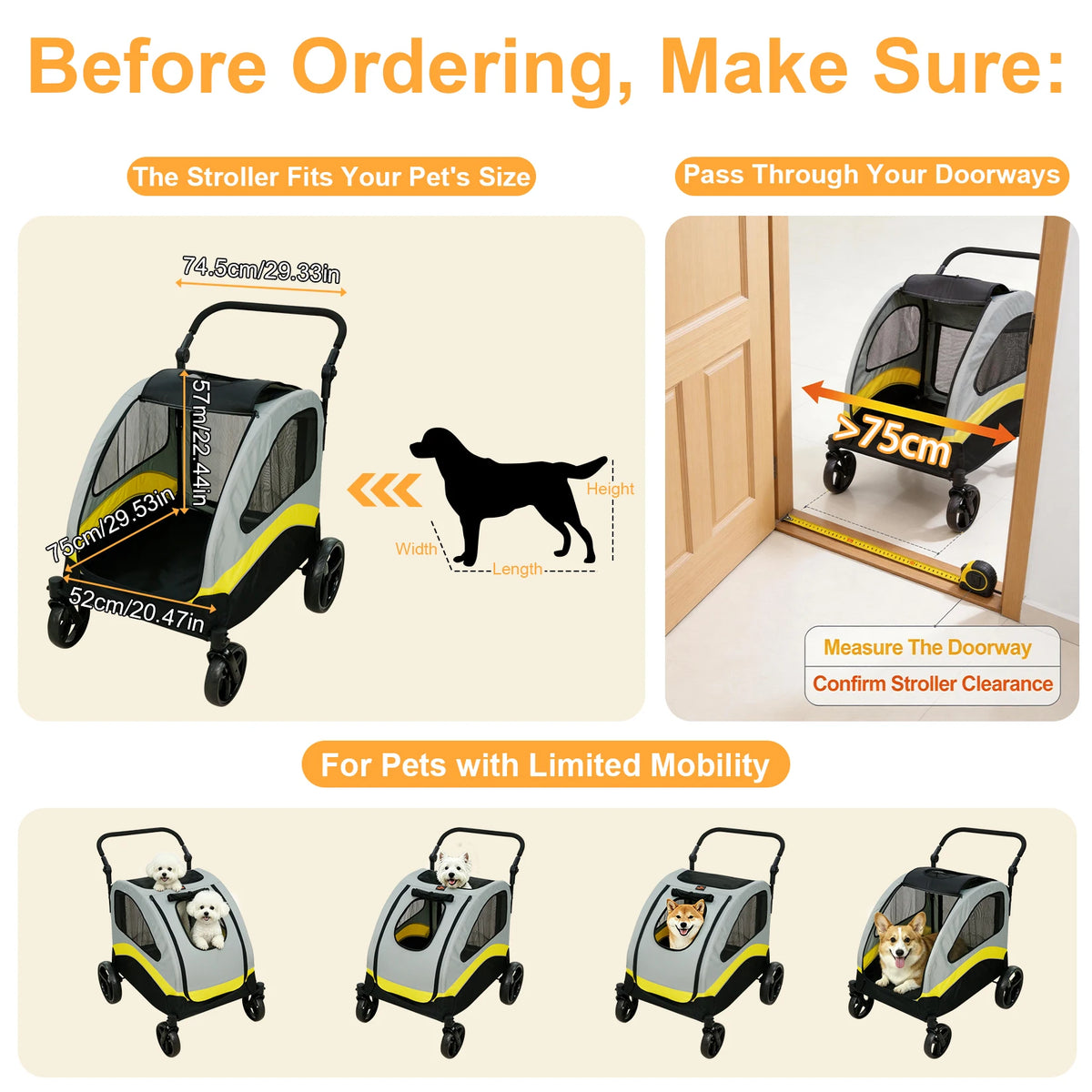 Foldable Four Wheel Dog Stroller for Comfortable Travel and Walks
