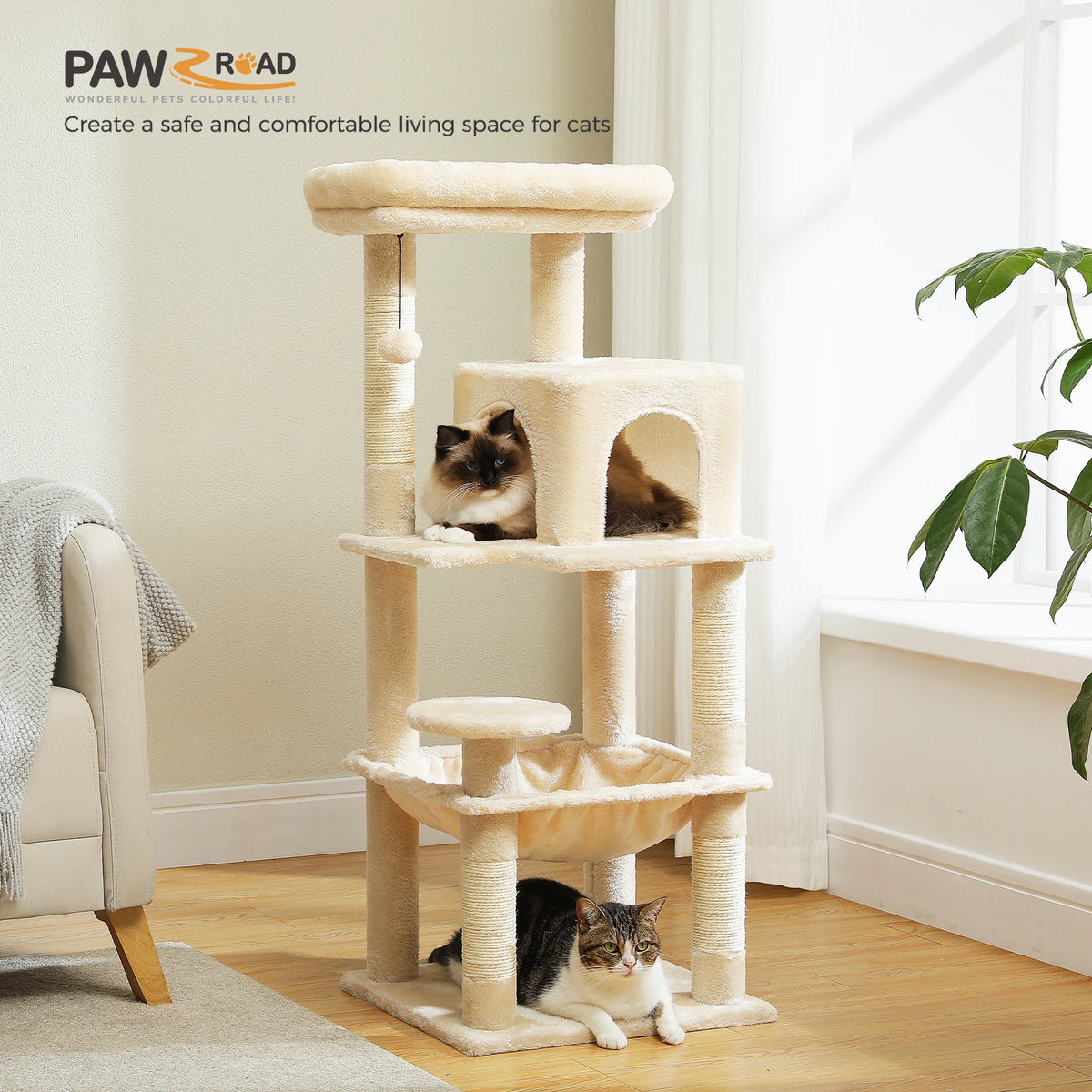 Petepela Premium Cat Tree Tower With Hammock And Top Platform
