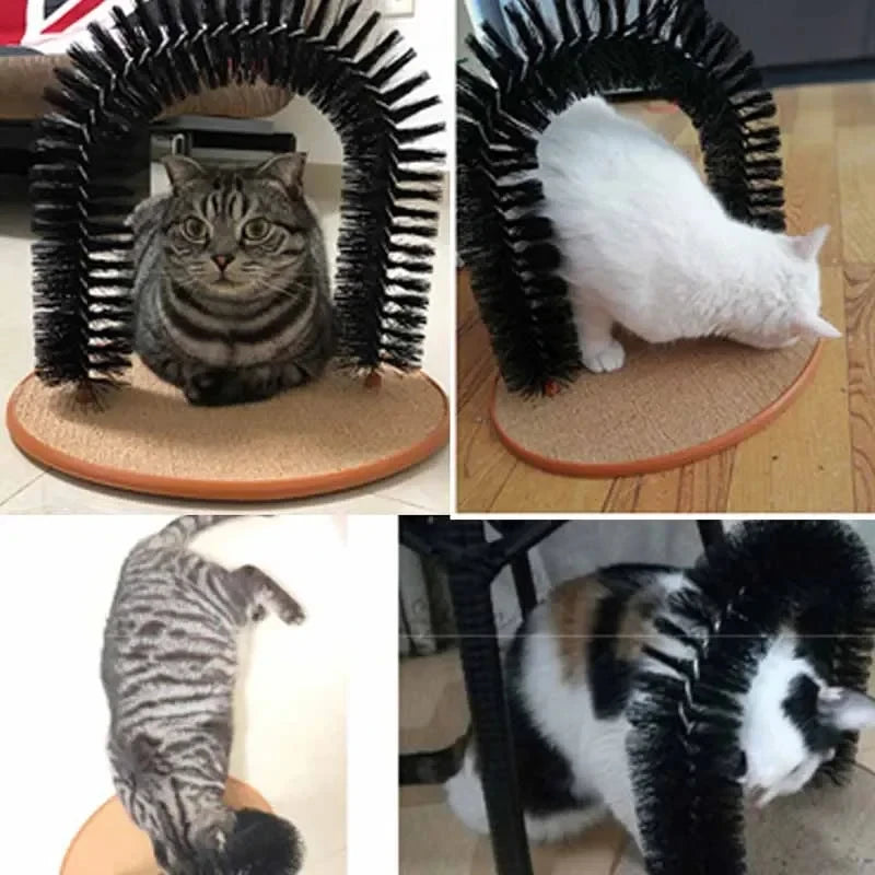 Wooden Cat Grooming Arch With Massage Brush And Scratch Pad