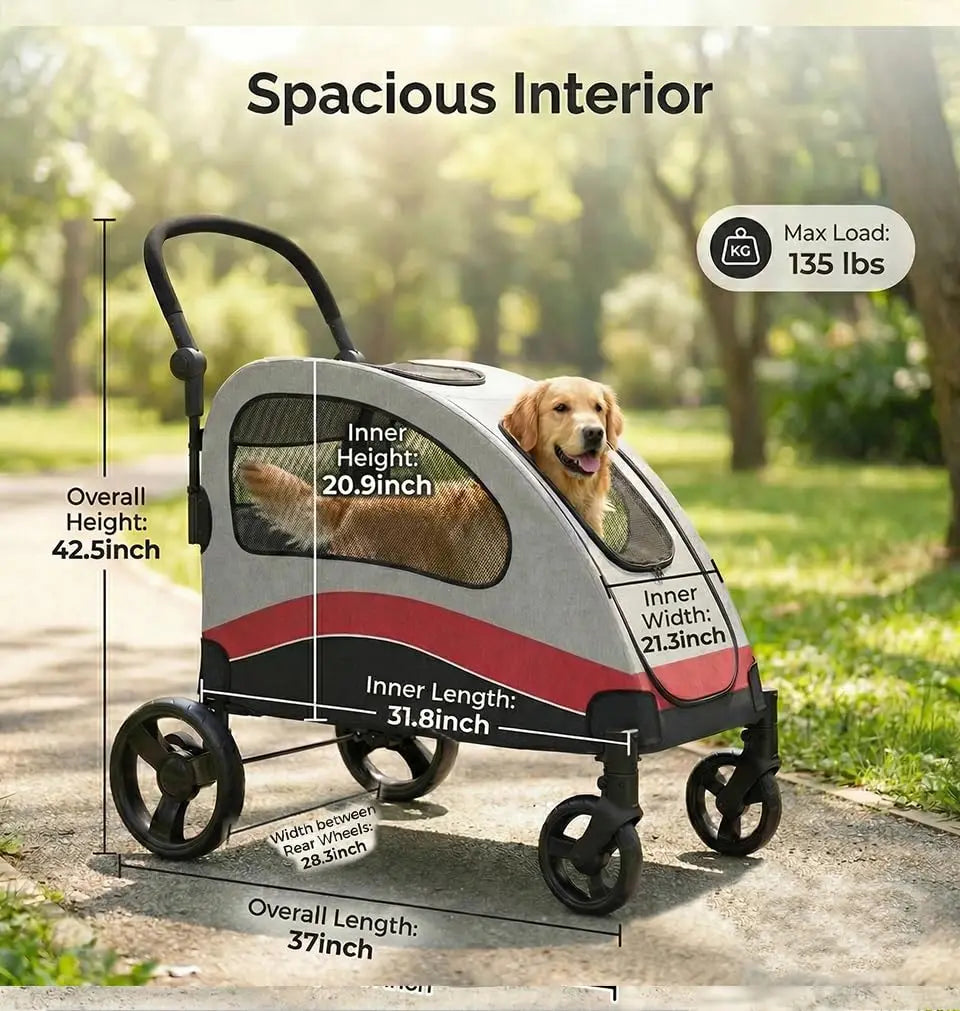 Heavy Duty Double Dog Stroller With Shock Absorbing Wheels