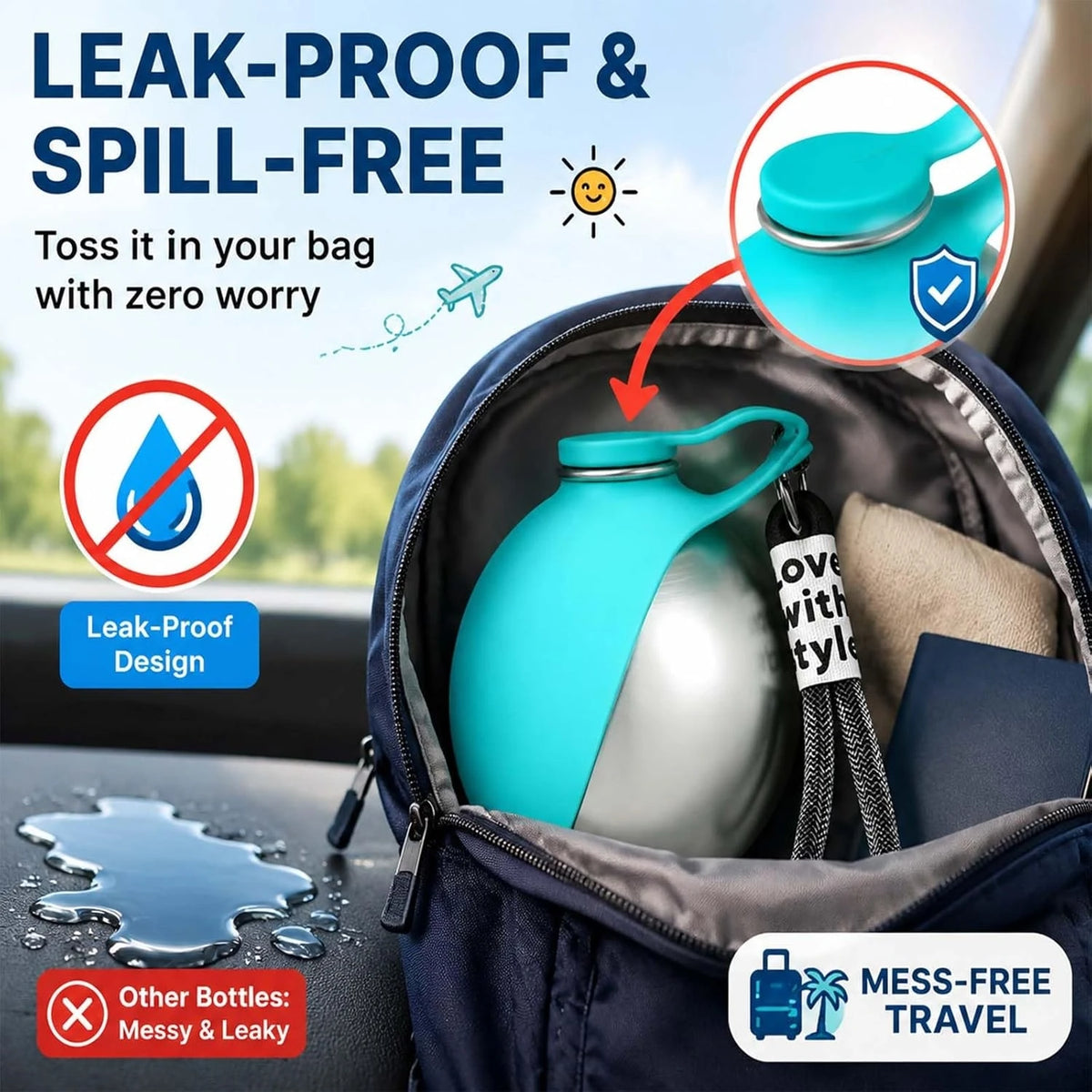 Leak Proof Pet Travel Water Bottle With Foldable Bowl