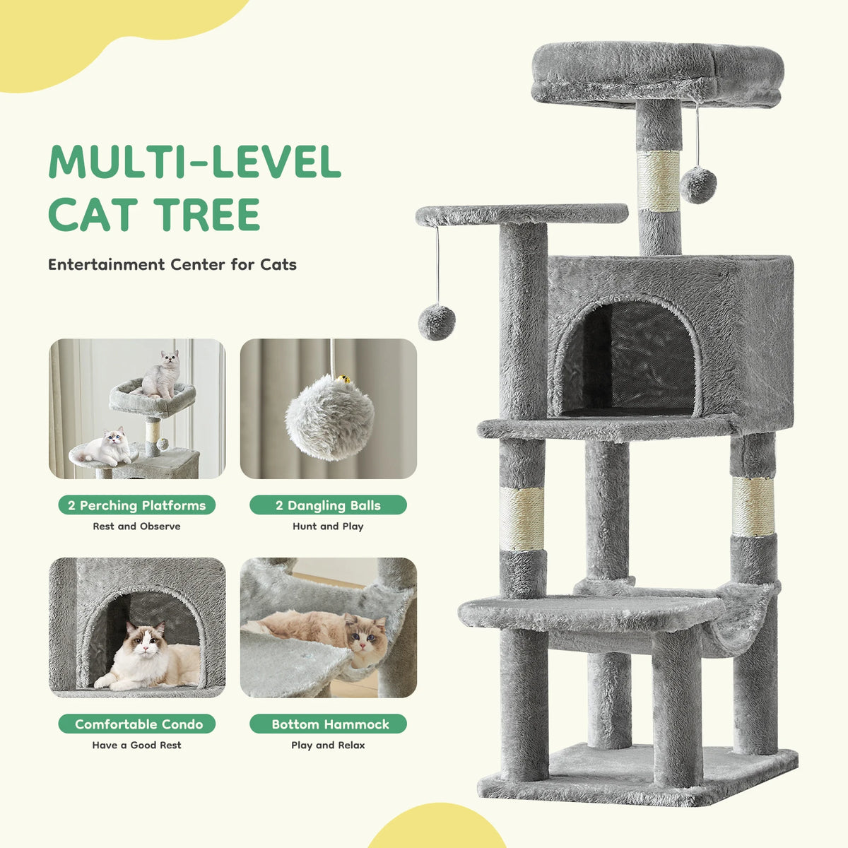 JHK Multi Level Cat Tree With Scratching Posts And House