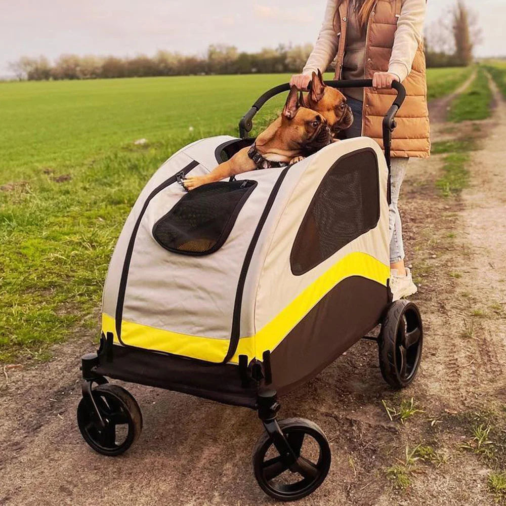 Foldable Four Wheel Dog Stroller for Comfortable Travel and Walks