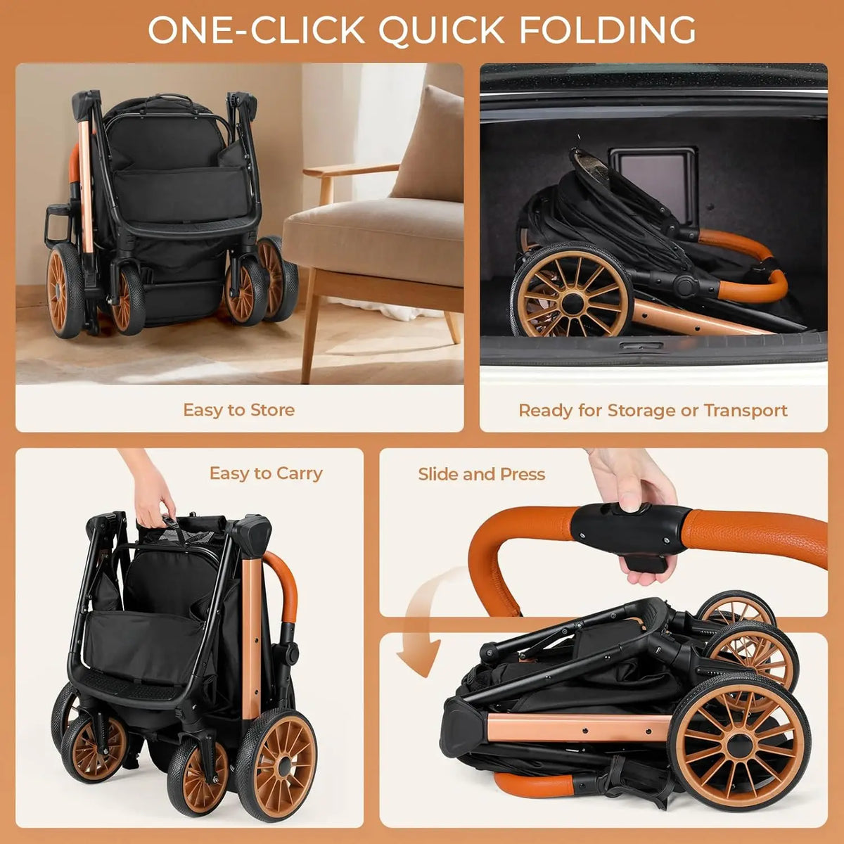 Foldable Pet Stroller With Sun Shade, Shock Absorbers And Carrier