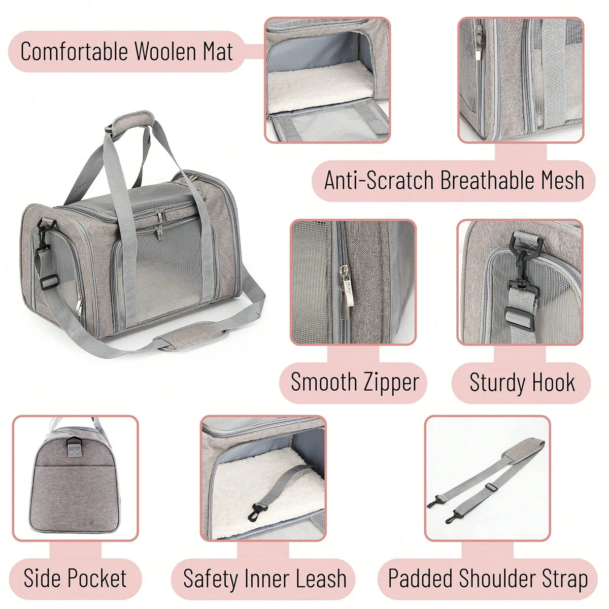 Portable Breathable Pet Travel Carrier With Removable Fleece Pad