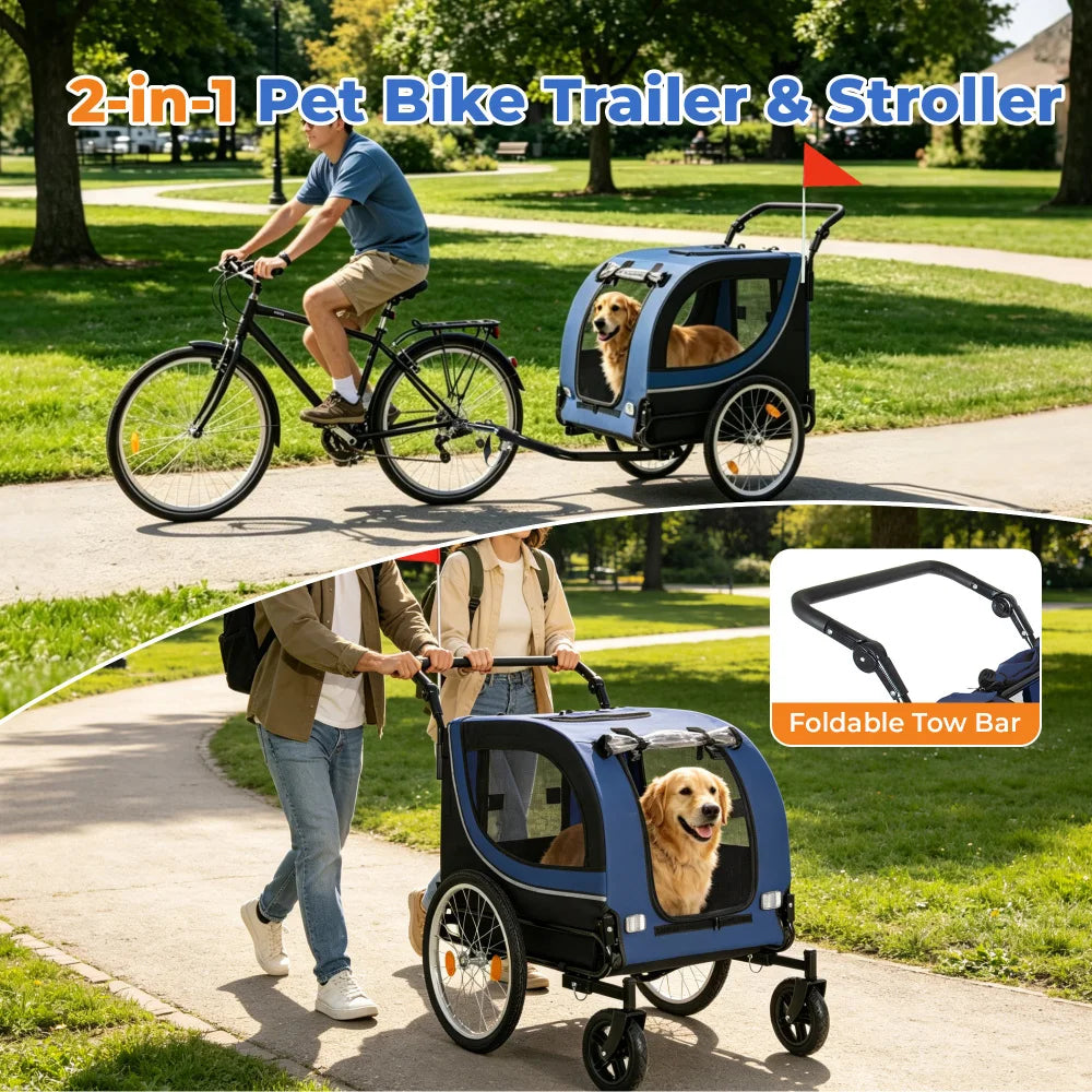 Foldable 2-in-1 Pet Bike Trailer and Stroller for Dogs