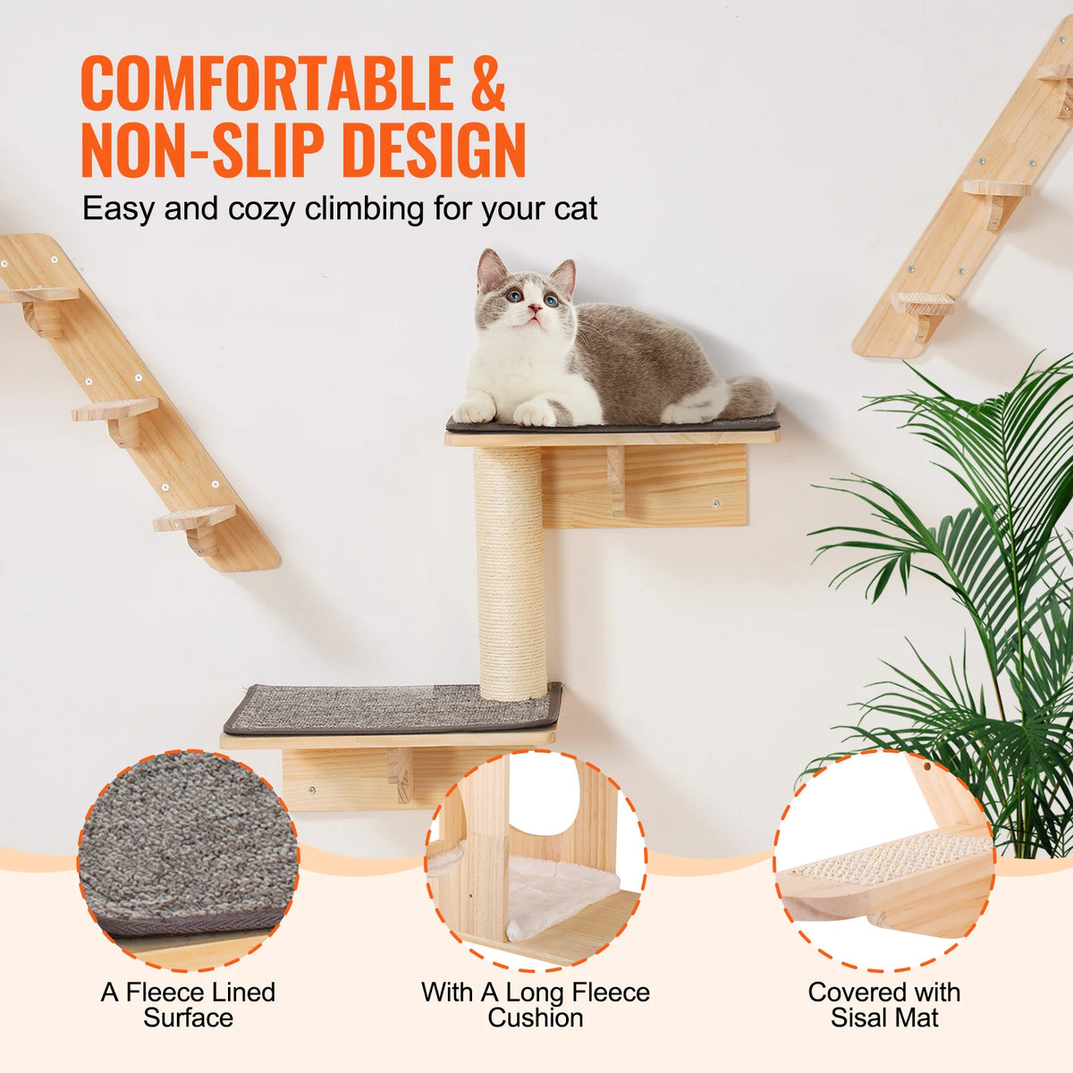 SucceBuy Wall Mounted Cat Shelves With Hammock And Jumping Perches