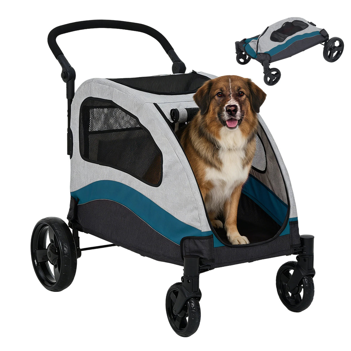 Heavy Duty Double Dog Stroller With Shock Absorbing Wheels