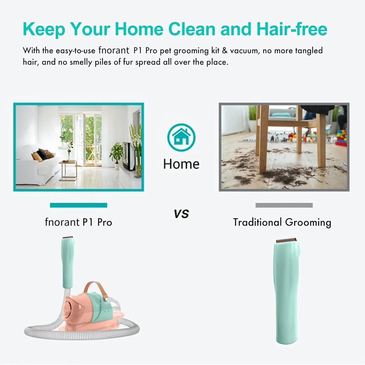 Pet Grooming Vacuum Kit With Powerful Hair Removal And Clippers