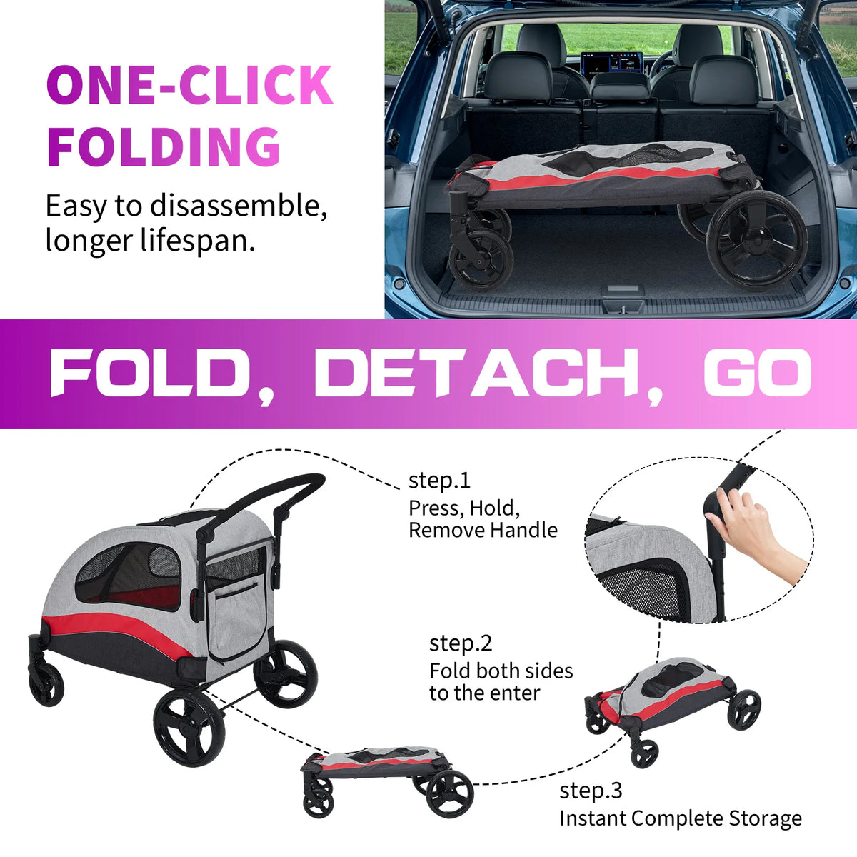 Heavy Duty Double Dog Stroller With Shock Absorbing Wheels