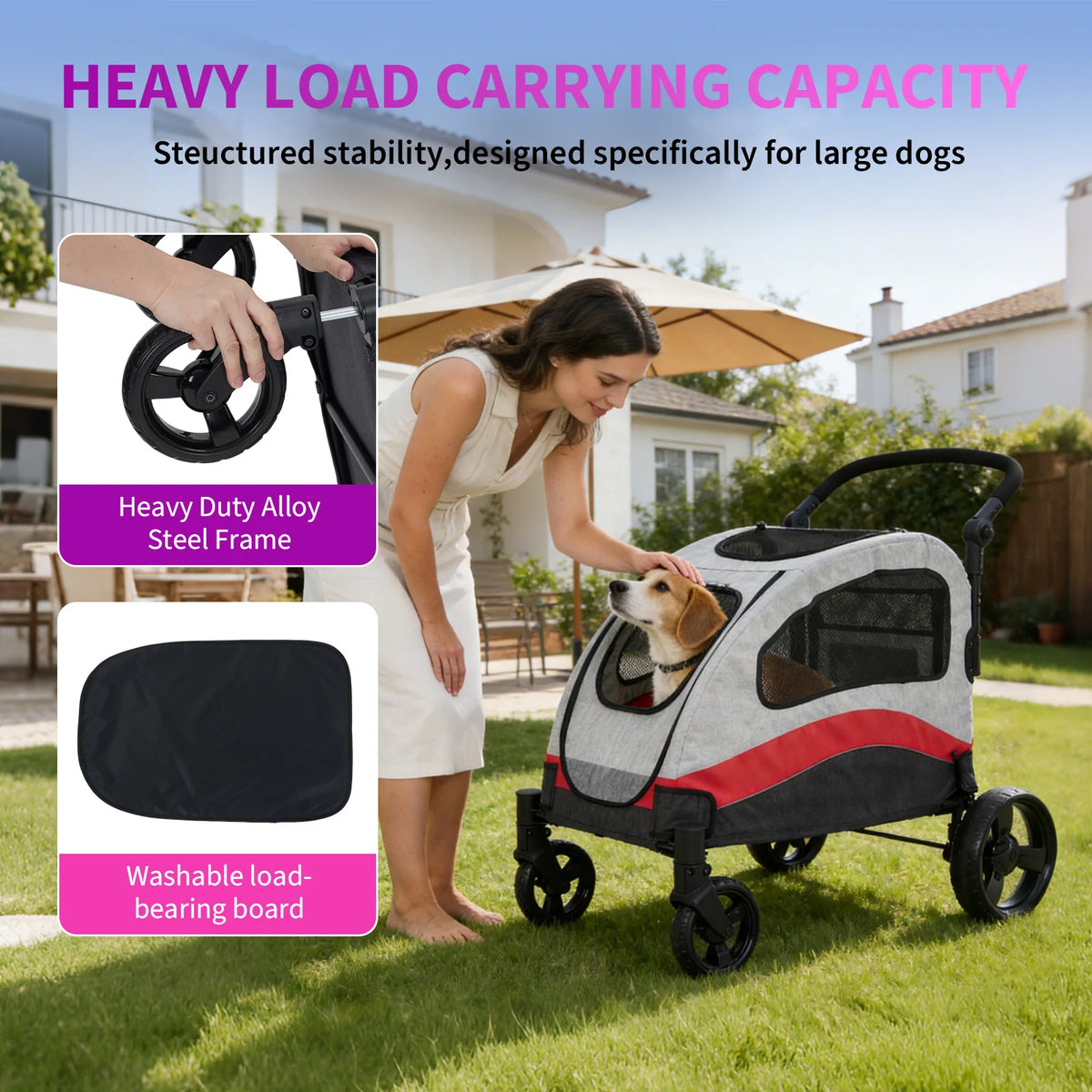 Heavy Duty Double Dog Stroller With Shock Absorbing Wheels