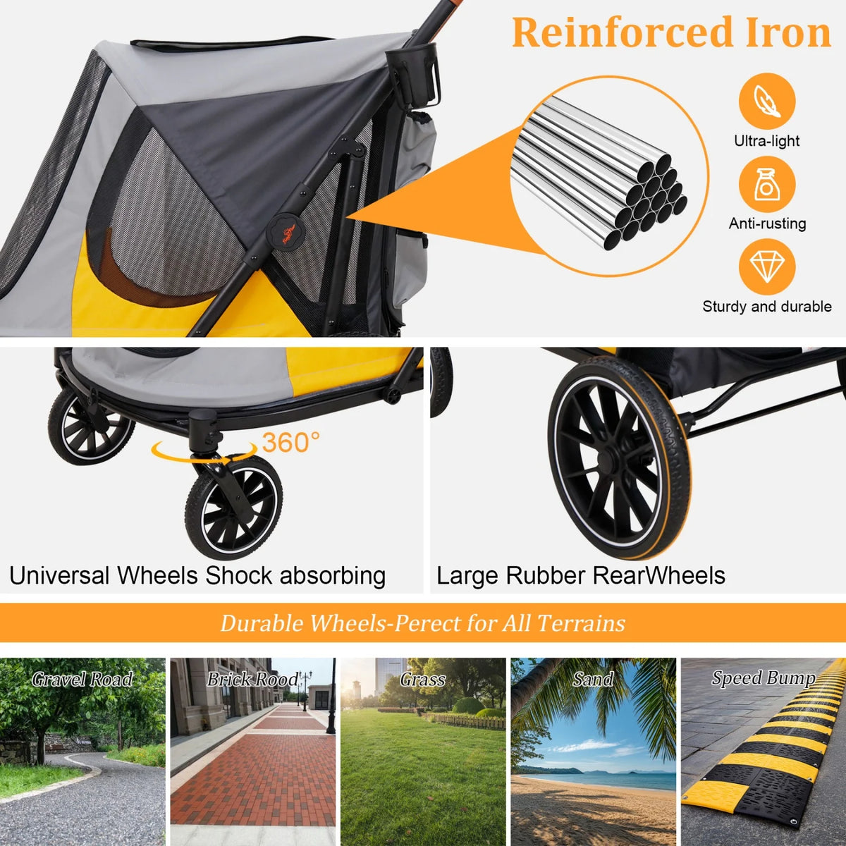 Folding Dog Stroller With Storage For Outdoor Pet Travel