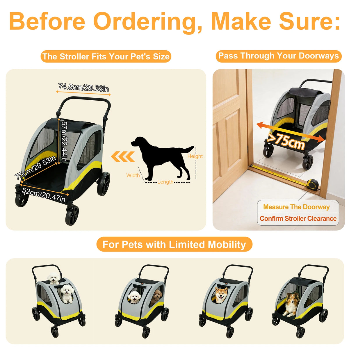 Foldable Four Wheel Dog Stroller for Comfortable Travel and Walks
