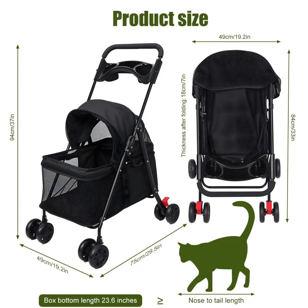 Breathable Mesh Pet Stroller With Visible Window And Four Wheels