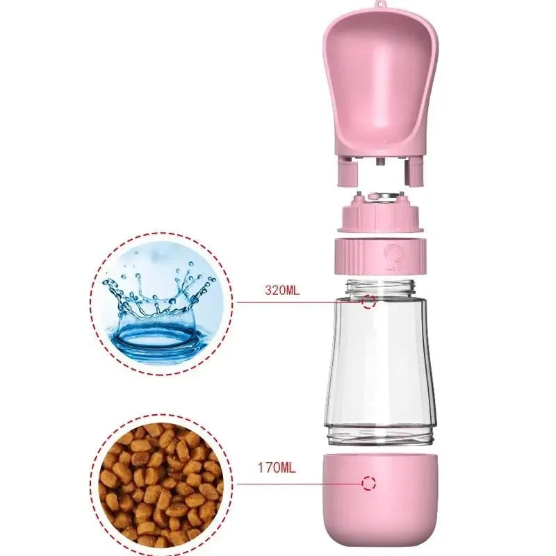 Portable Glass Pet Water Bottle Travel Dispenser With Food Container