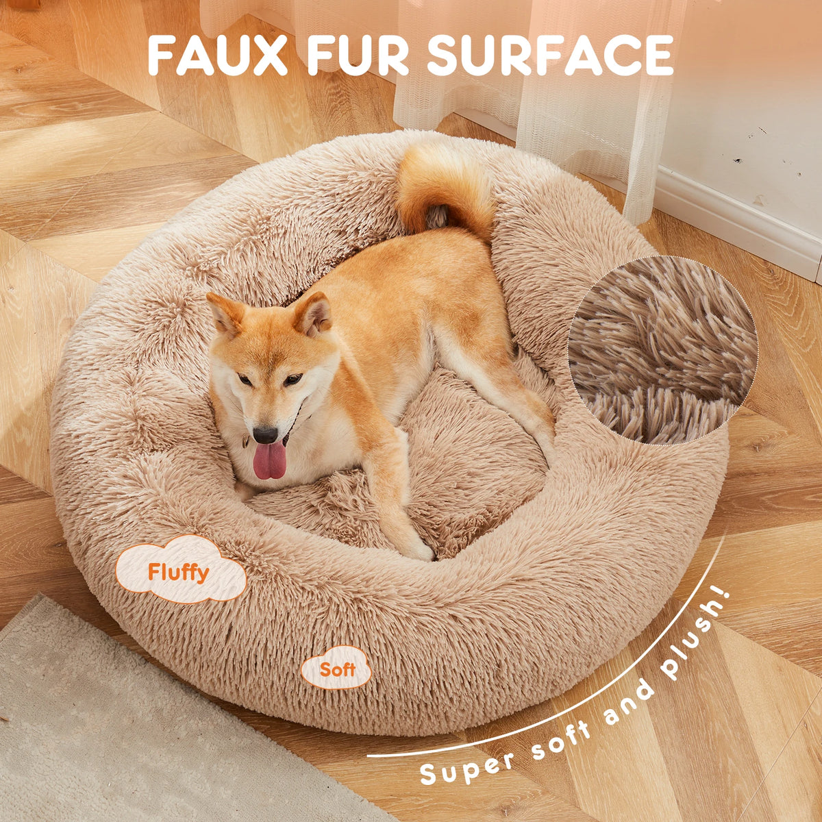 JHK Washable Round Plush Dog Bed Coral Fleece Comfort Cushion