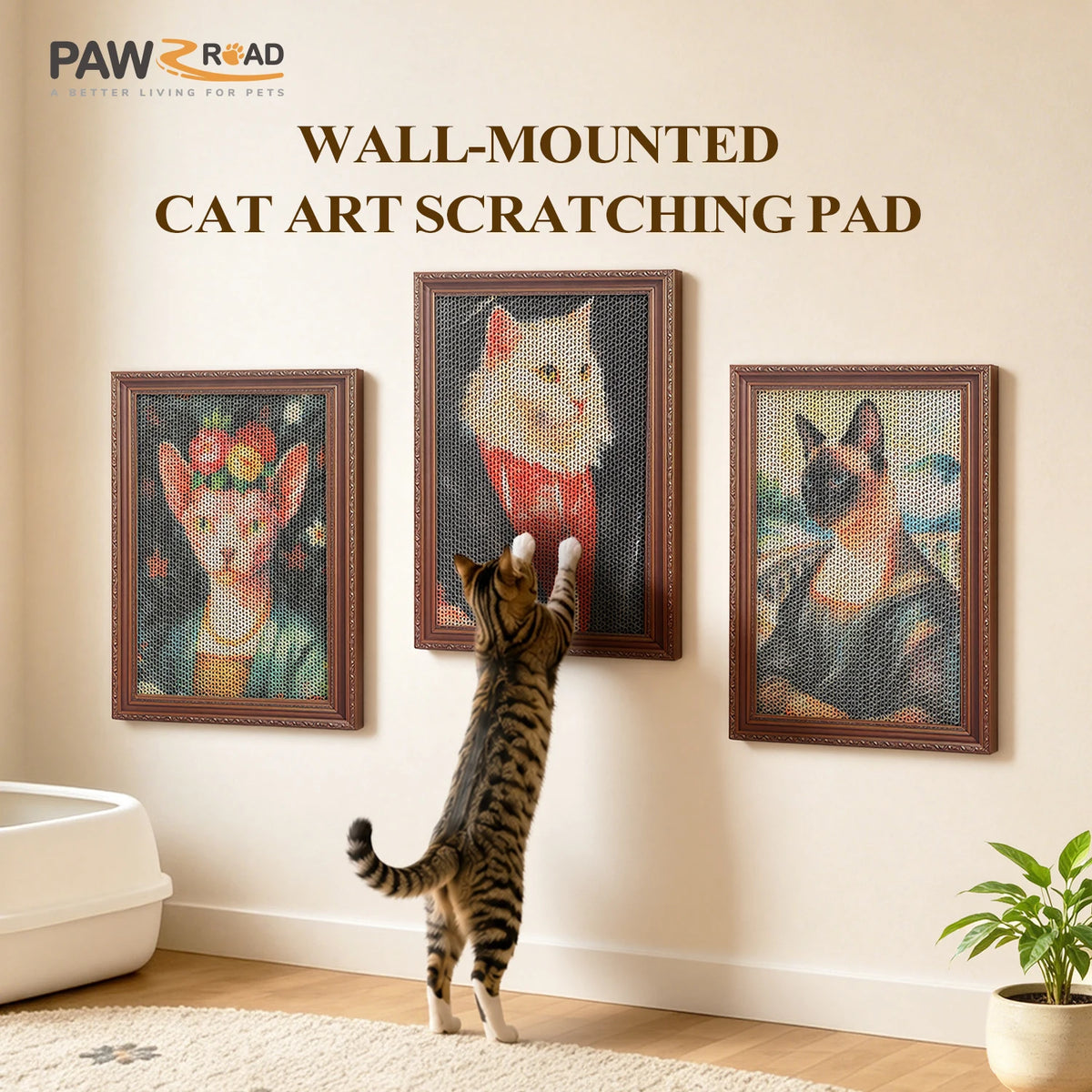 PAWZ Road Cardboard Cat Wall Scratcher With Adhesive Strips