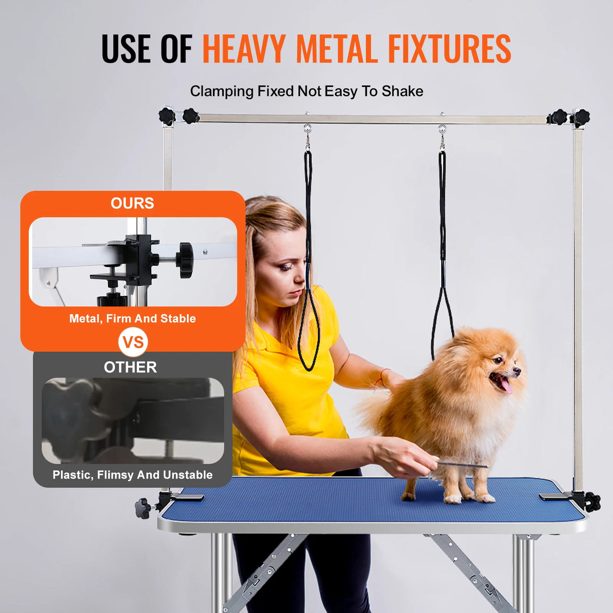 Foldable Metal Pet Grooming Table With Loop And Safety Clamp