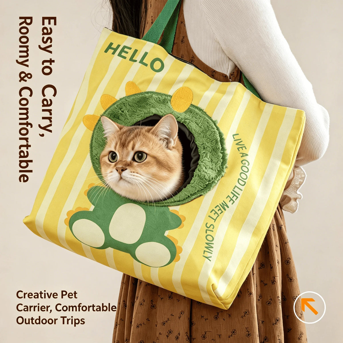 Breathable Canvas Cat Tote Carrier for Convenient Pet Travel